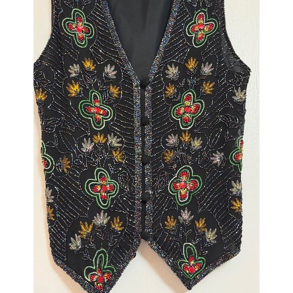 VINTAGE Y2K OTHER‎ DESTINATION SILK BEADED FLORAL VEST WOMENS LARGE - Picture 2 of 4